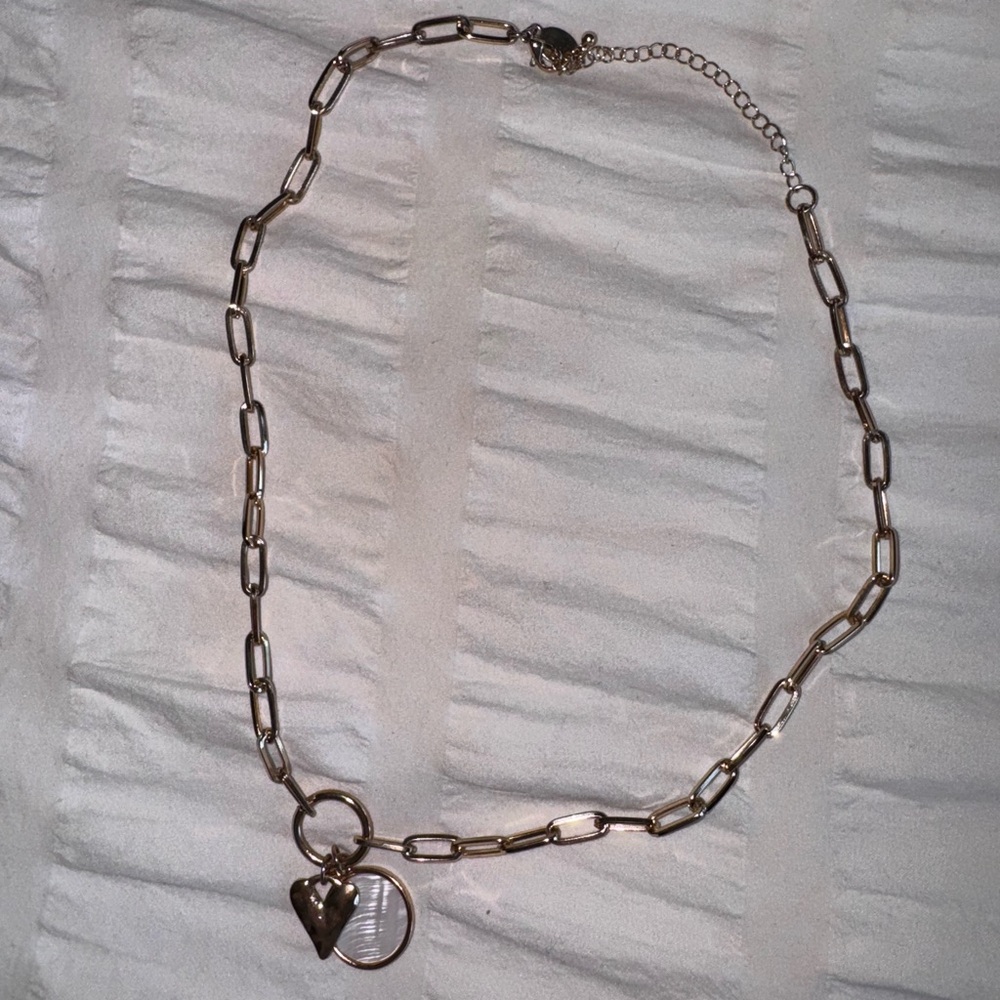 Lulu's Gold Link Necklace with Heart & Disc Charms